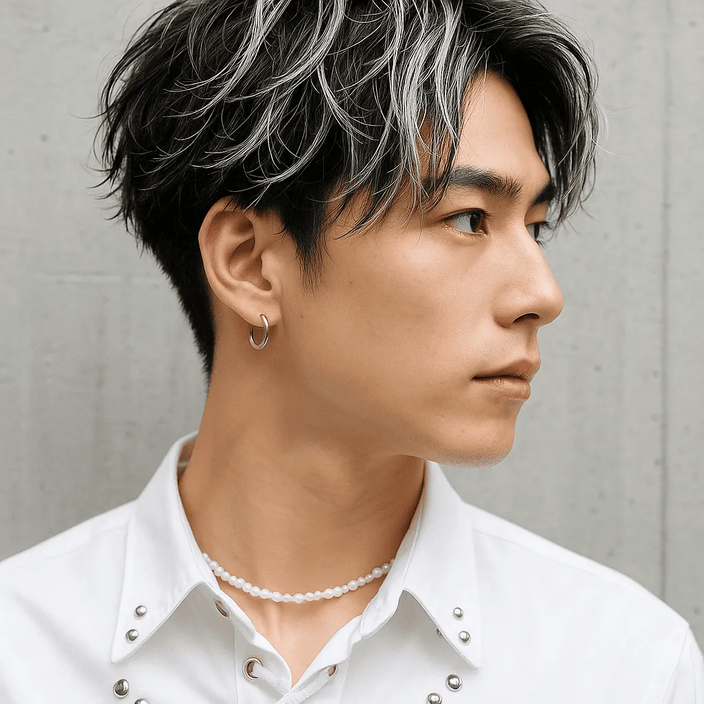 ゆるめパーマ×ホワイトメッシュスタイル