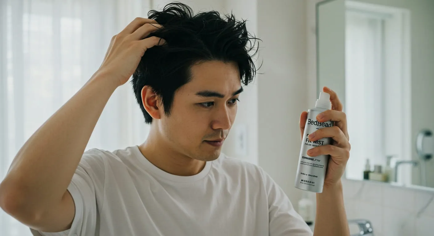 寝ぐせ直しミストによるスタイリング